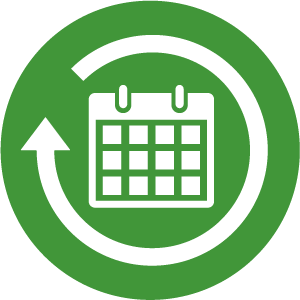 Icon of a calendar with a arrow forming a circle around it, symbolizing the passage of a cycle of time