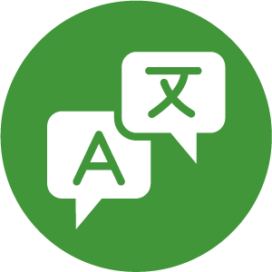 Icon of two text bubbles showing letters in two different languages